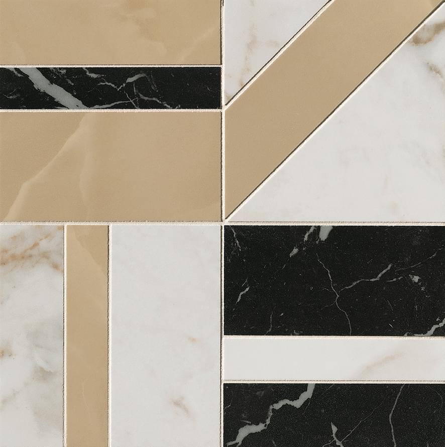 Fap Roma Gold Calacatta Delicato-Onice Miele-Nero Elegante Deco Mosaico 30x30