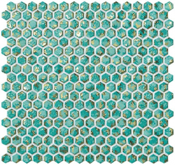 Atlas Concorde Dwell Turquoise Hexagon Gold 30x30