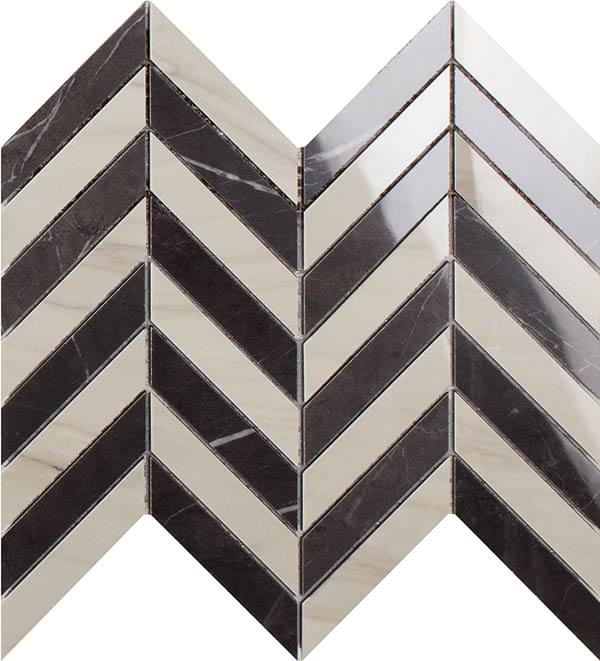 Impronta Italgraniti Lux Experience Calacatta Mont Blanc/Pietra Grey Mosaico Chevron Lap 26x30