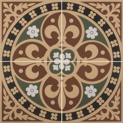 Original Style Victorian Floor Tiles Gladstone Green-Red 30.4x30.4