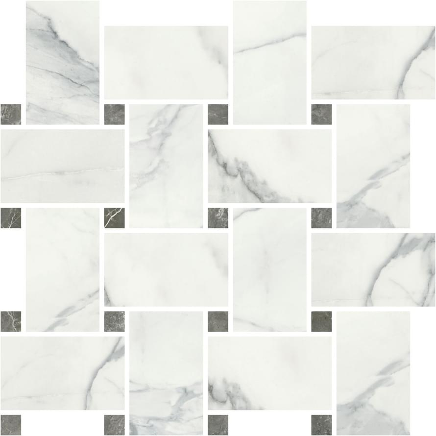 Ricchetti Marble Boutique Mosaico Chesterfield Mix Tozzetto Fior Di Bosco Statuario Lux Ret 30.5x31.7