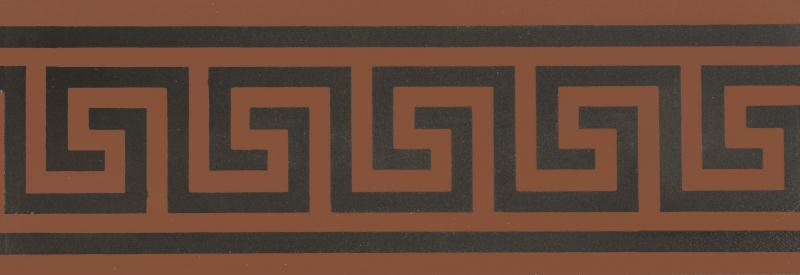Original Style Victorian Floor Tiles Greek Key Border Black On Red 5.3x15.1