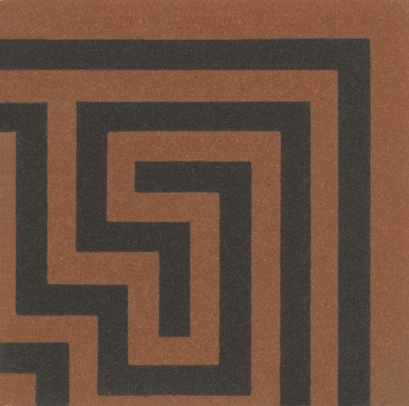 Original Style Victorian Floor Tiles Greek Key Corner Black On Red 5.3x5.3